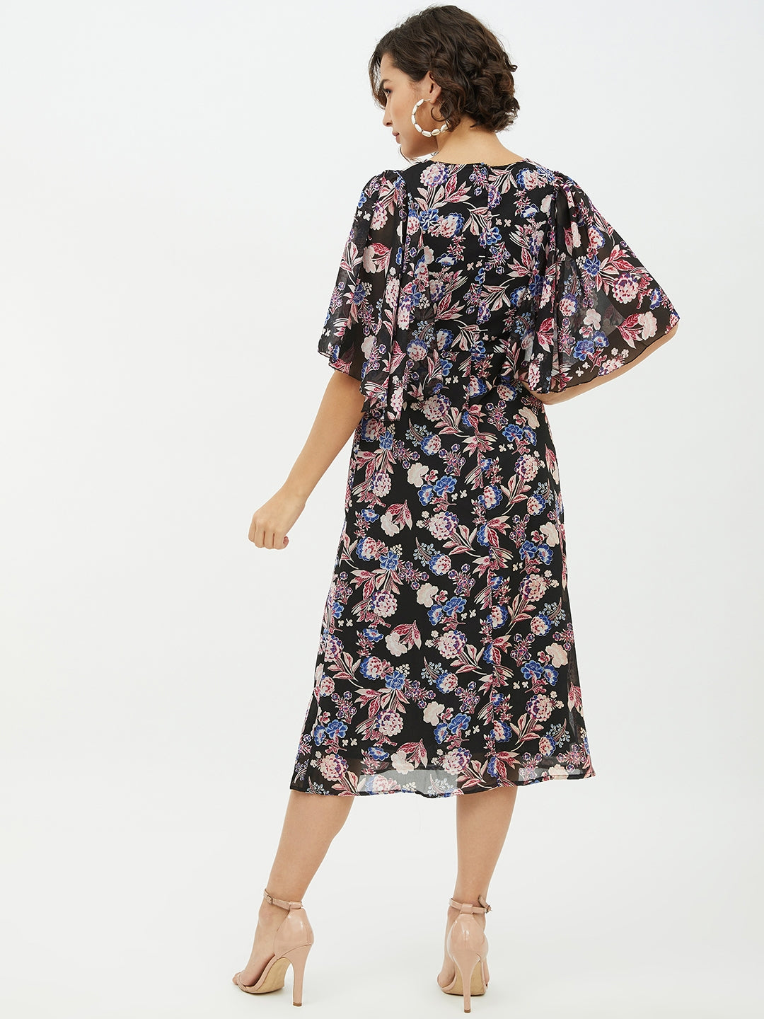 Women's Polyester Georgette Floral Print Cape style Dress