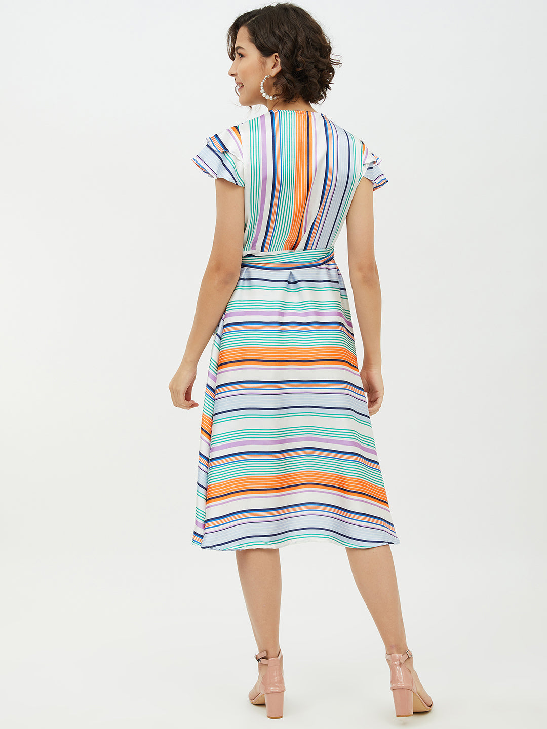 Women's Polyester Satin Striped Wrap Dress