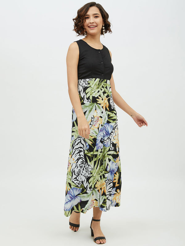 Women's Polyester Rayon Floral Printed Long Dress