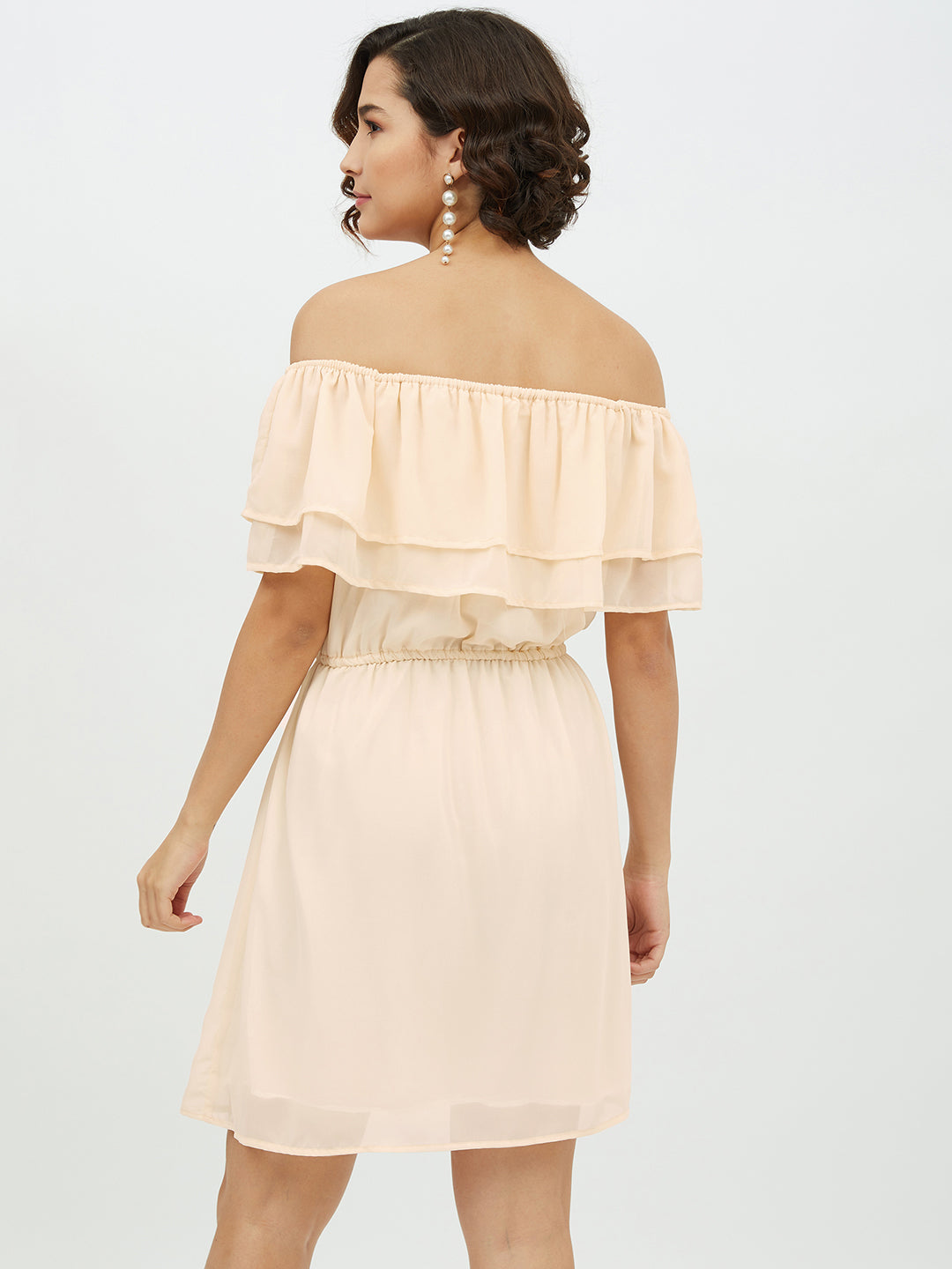 Women's Peach Off-Shoulder Georgette Dress