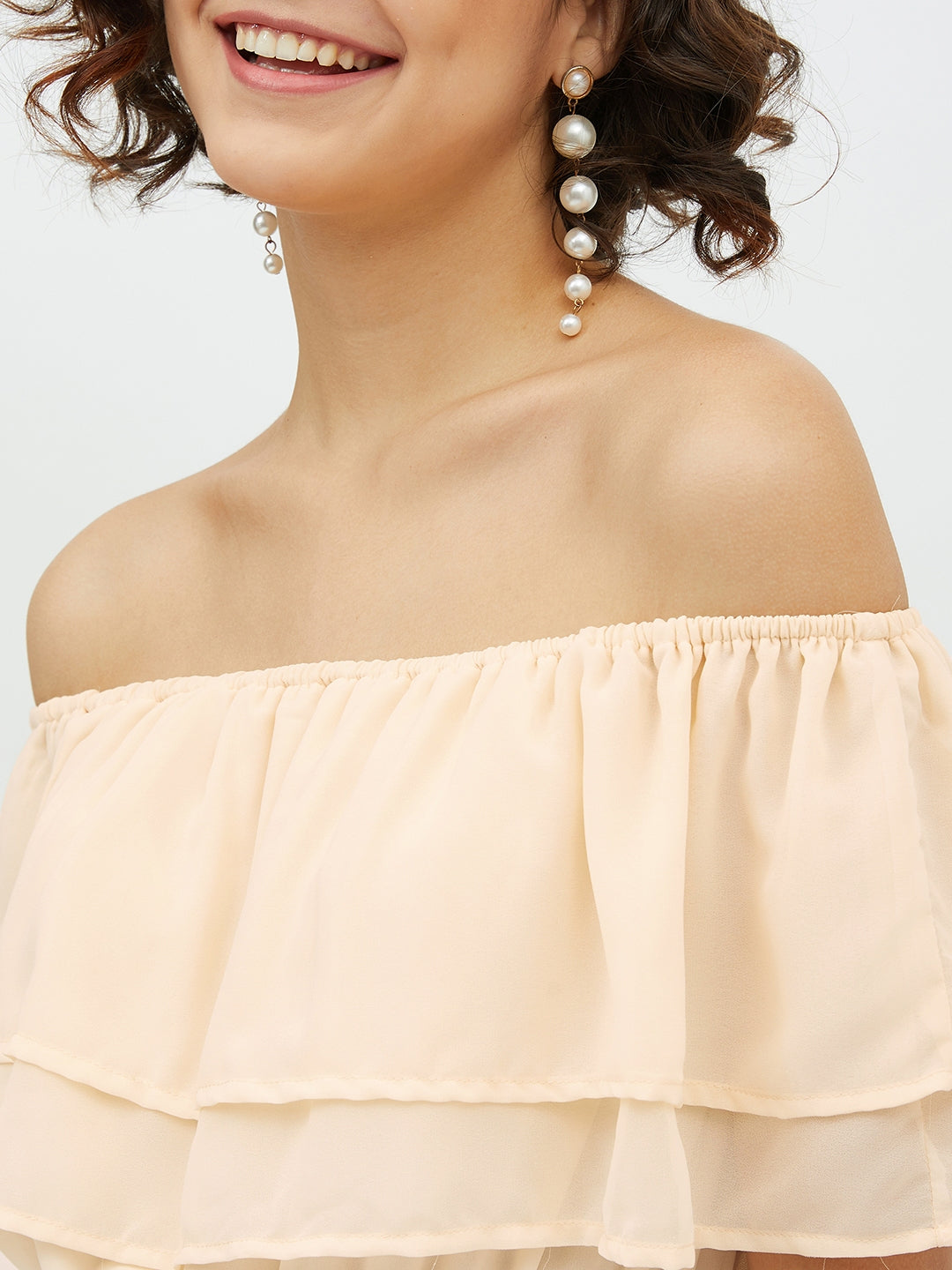Women's Peach Off-Shoulder Georgette Dress
