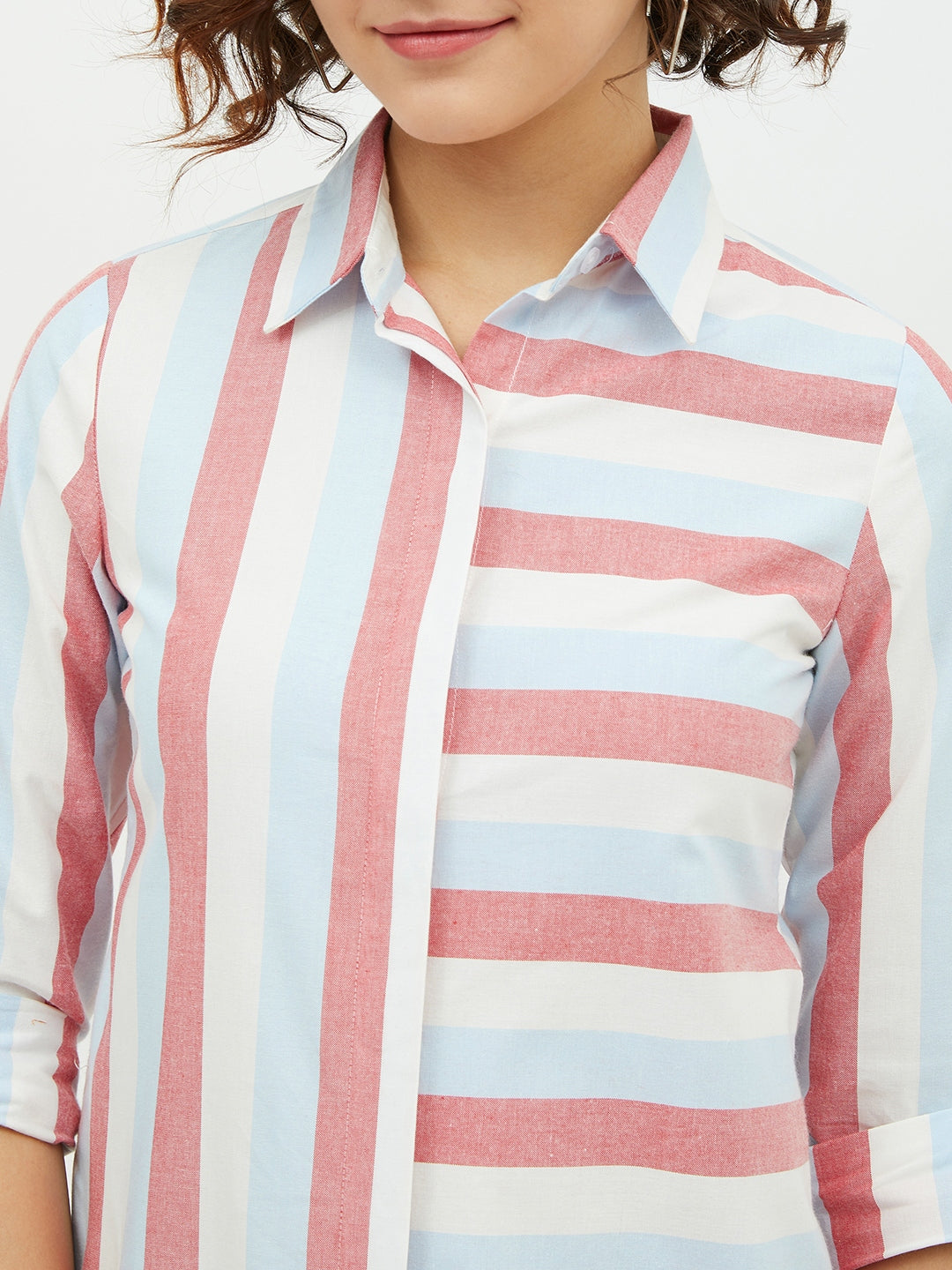 Women's Blue Colour Block Denim Shirt