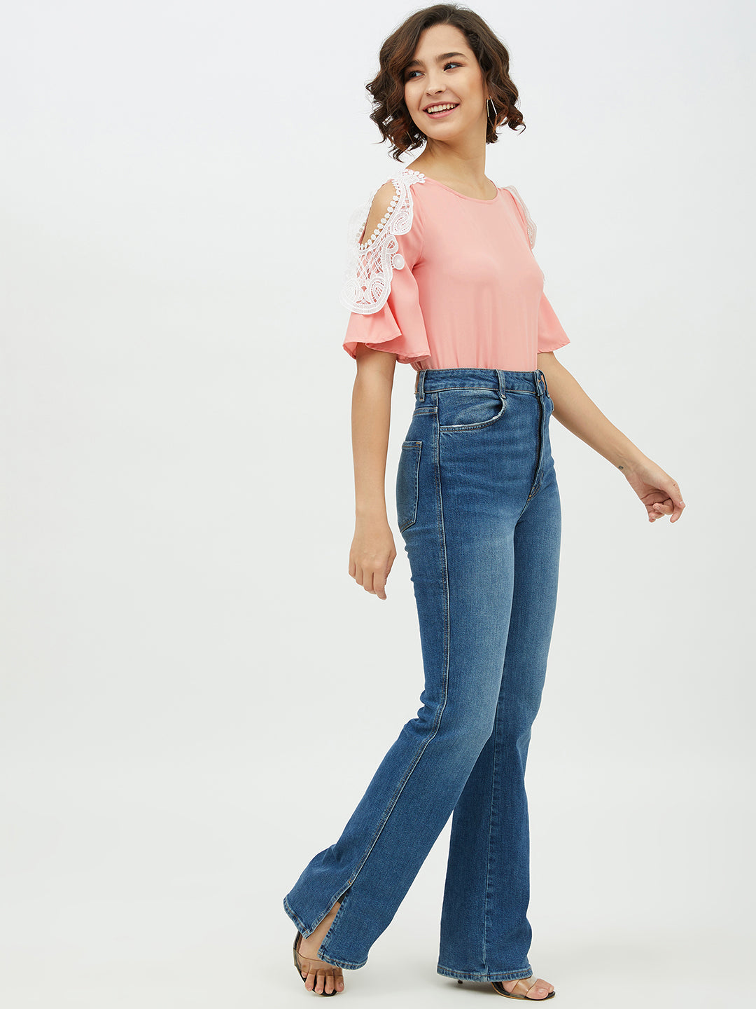 Women's Polyester Moss Top with Shoulder Lace Detail