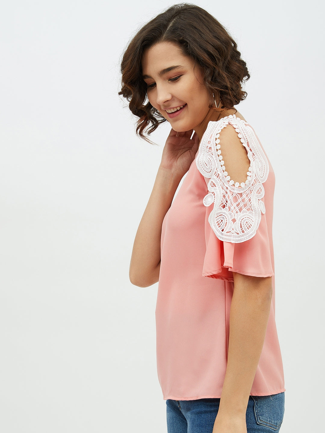 Women's Polyester Moss Top with Shoulder Lace Detail