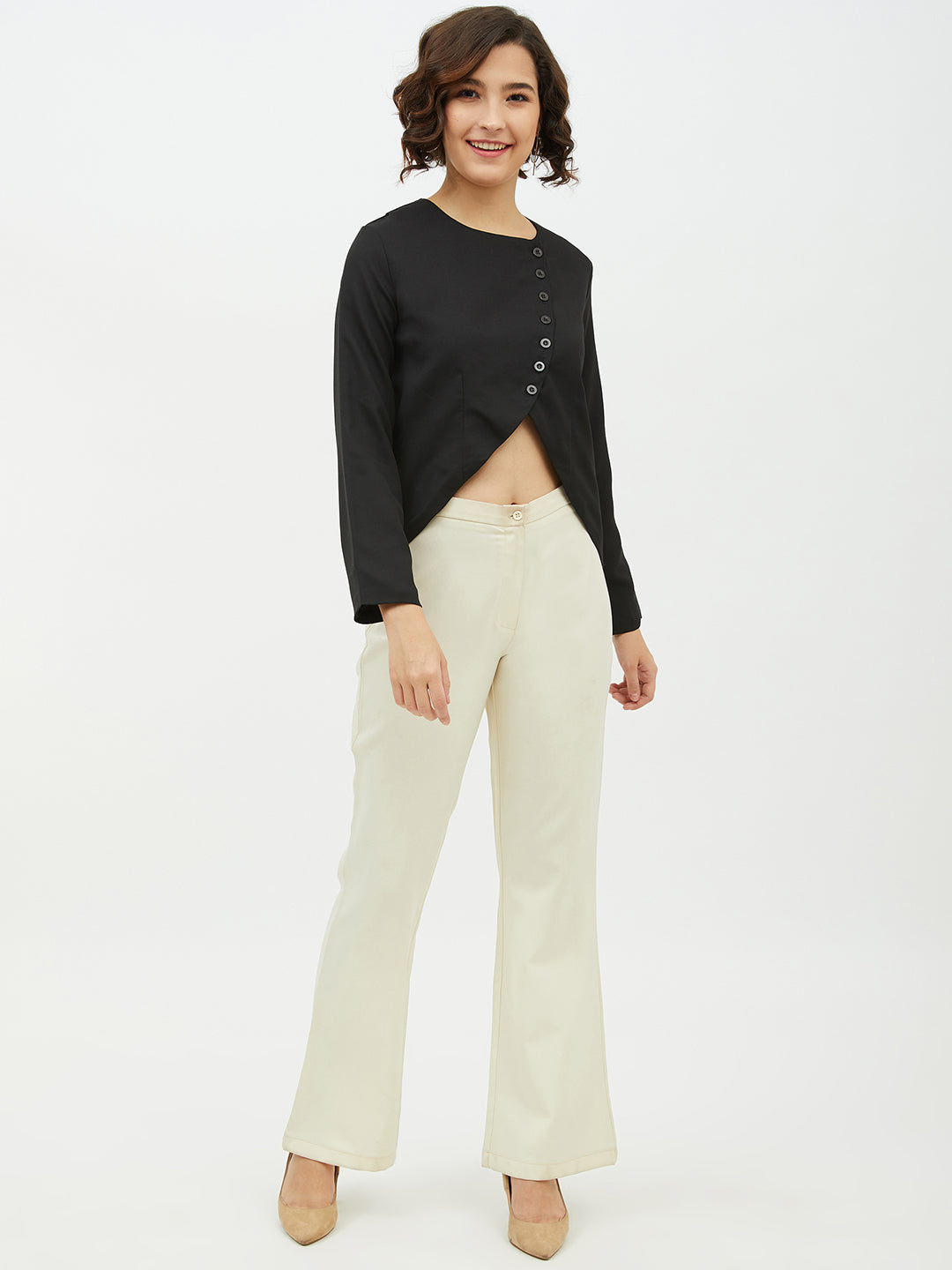 Women's Red top with diagonal button top