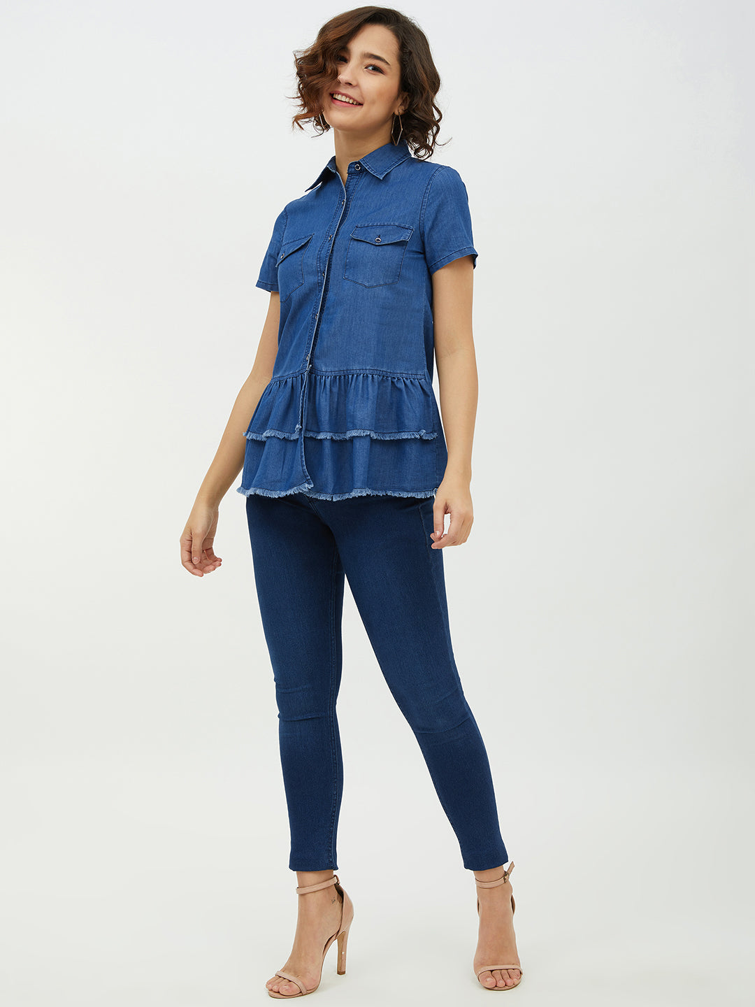 Women's Denim Top with Peplum detail