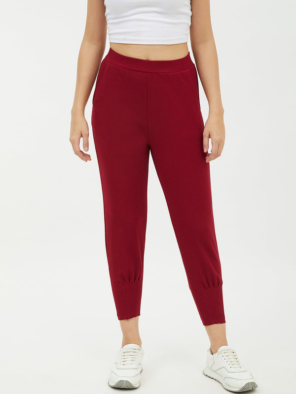 Women's Maroon Jogger Style Trousers