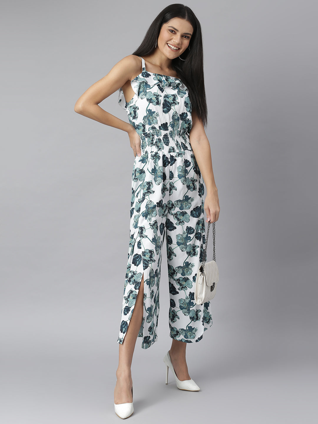 Women's Polyester Jumpsuit with Slit pants