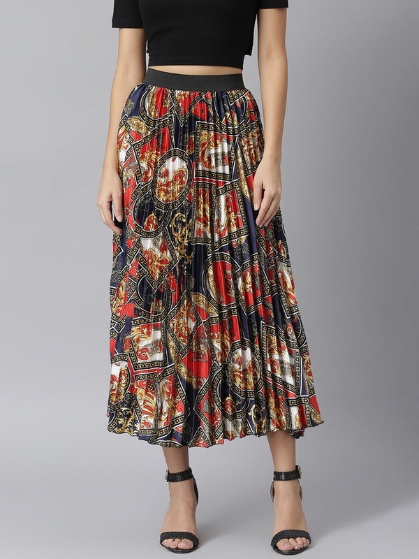 Women's pleated skirt with chain Print