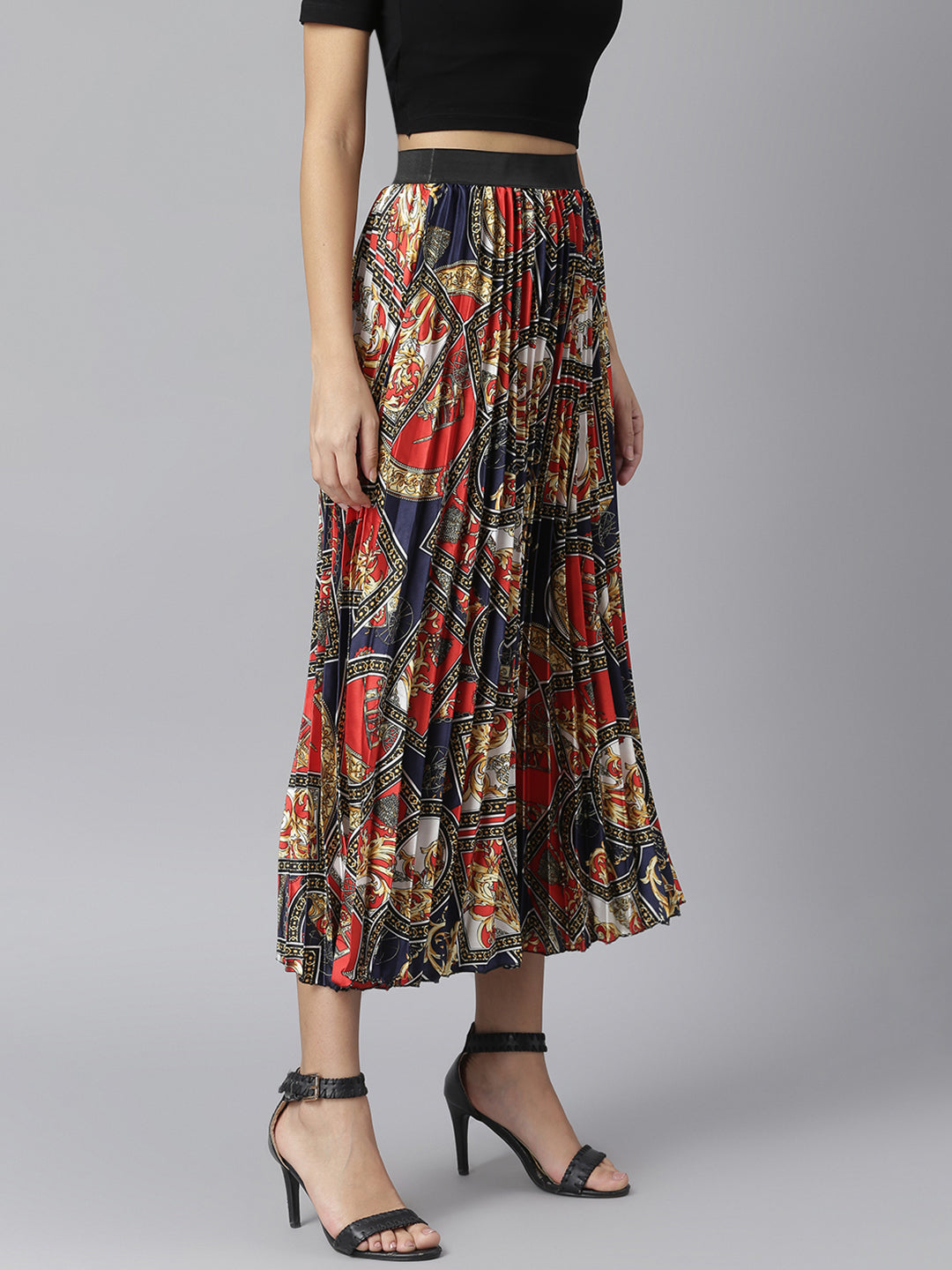 Women's pleated skirt with chain Print