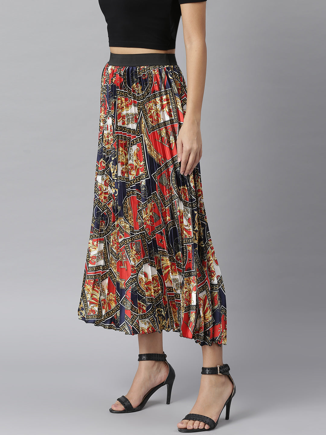 Women's pleated skirt with chain Print