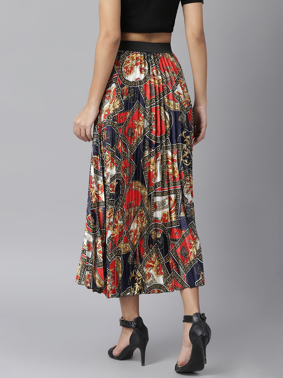 Women's pleated skirt with chain Print
