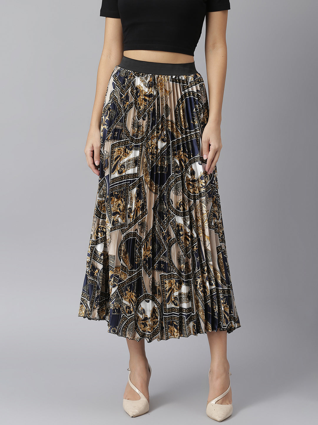 Women's pleated skirt with chain Print