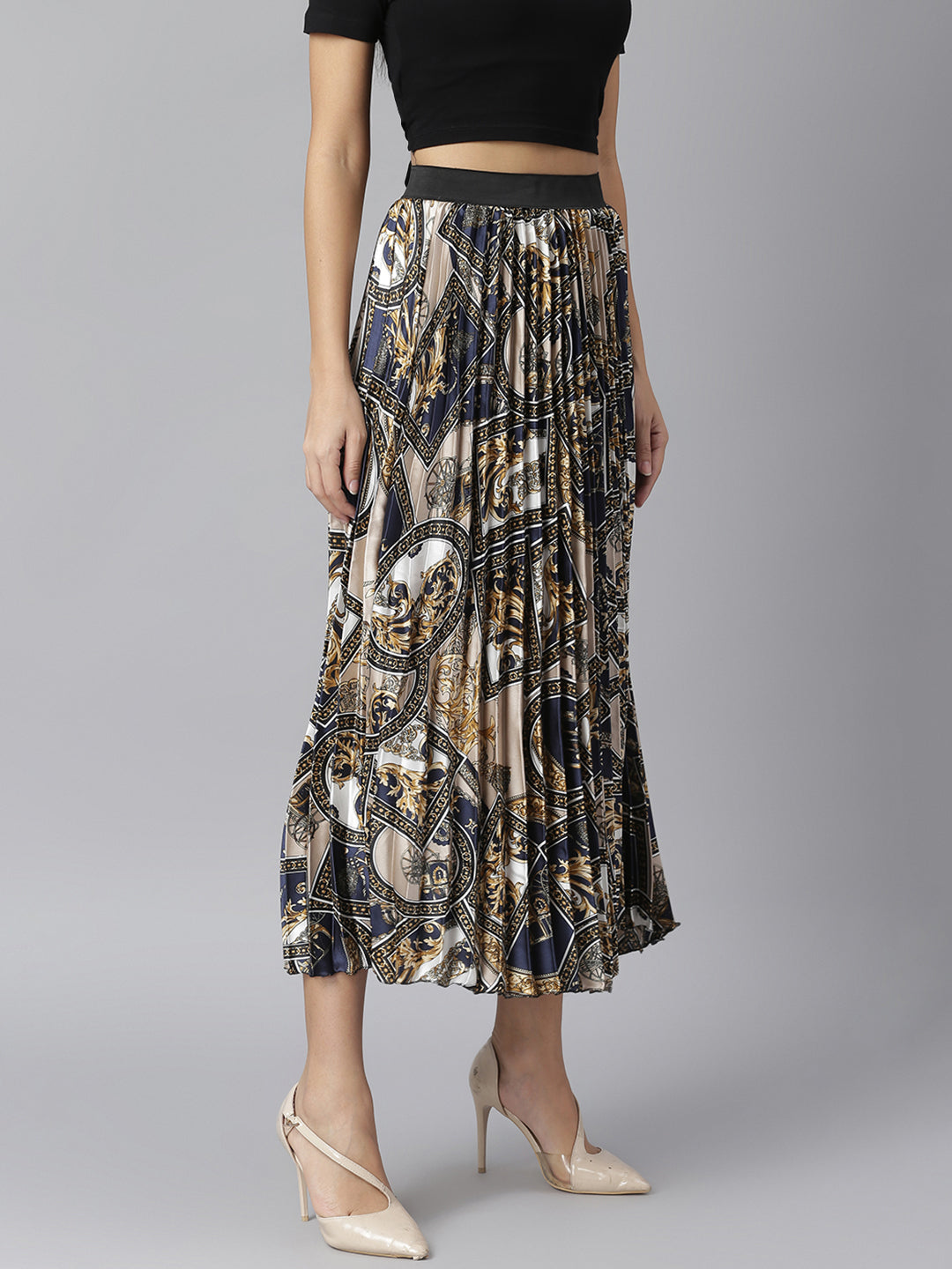 Women's pleated skirt with chain Print