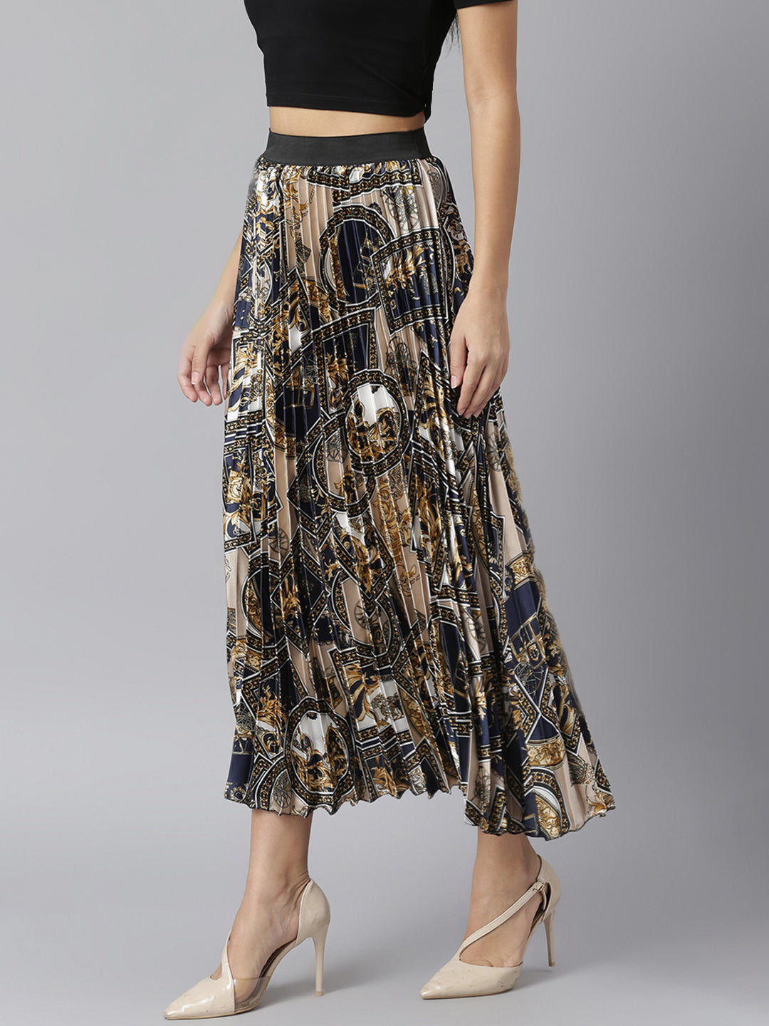 Women's pleated skirt with chain Print