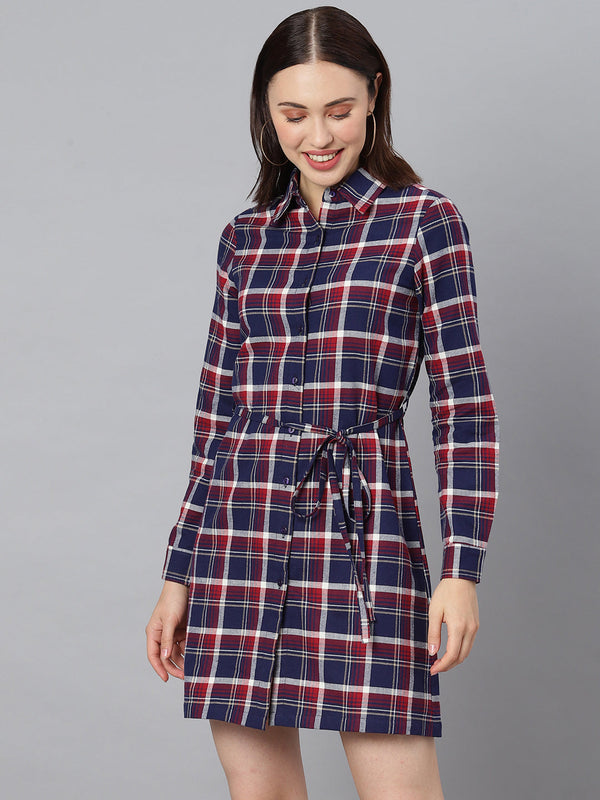 Women's Cotton Pink Check Shirt Dress