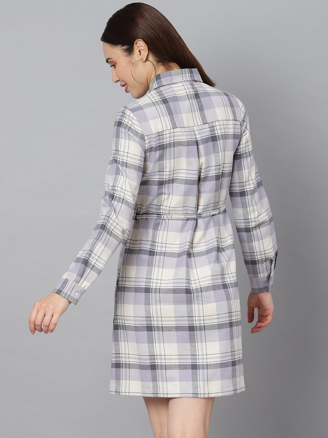 Women's Cotton Grey Check Shirt Dress