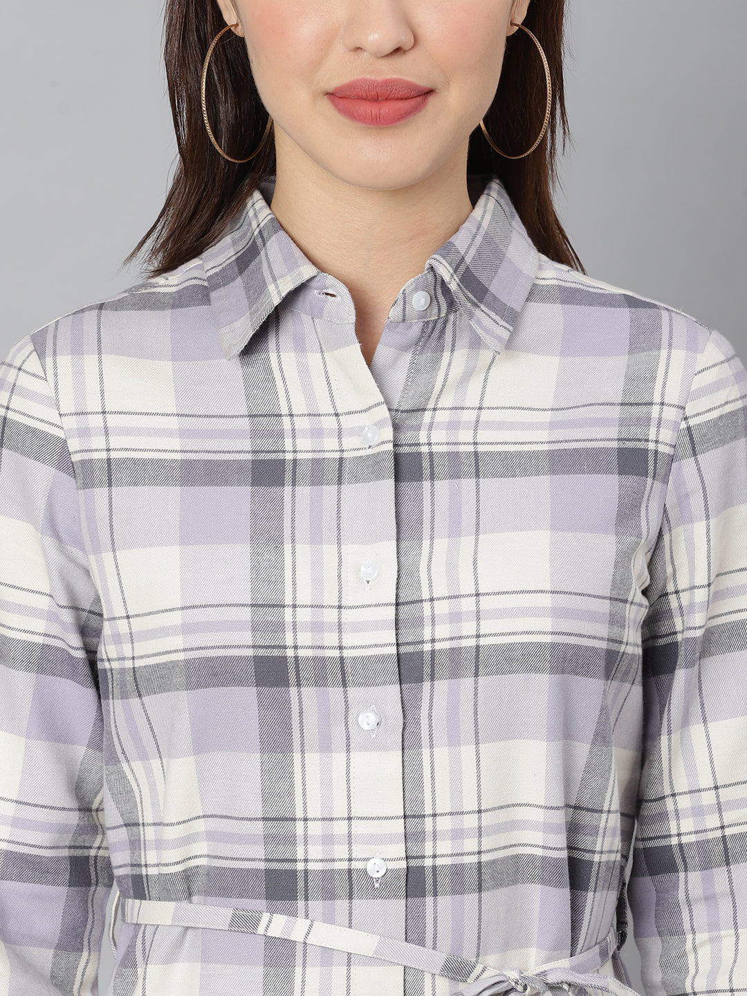 Women's Cotton Grey Check Shirt Dress