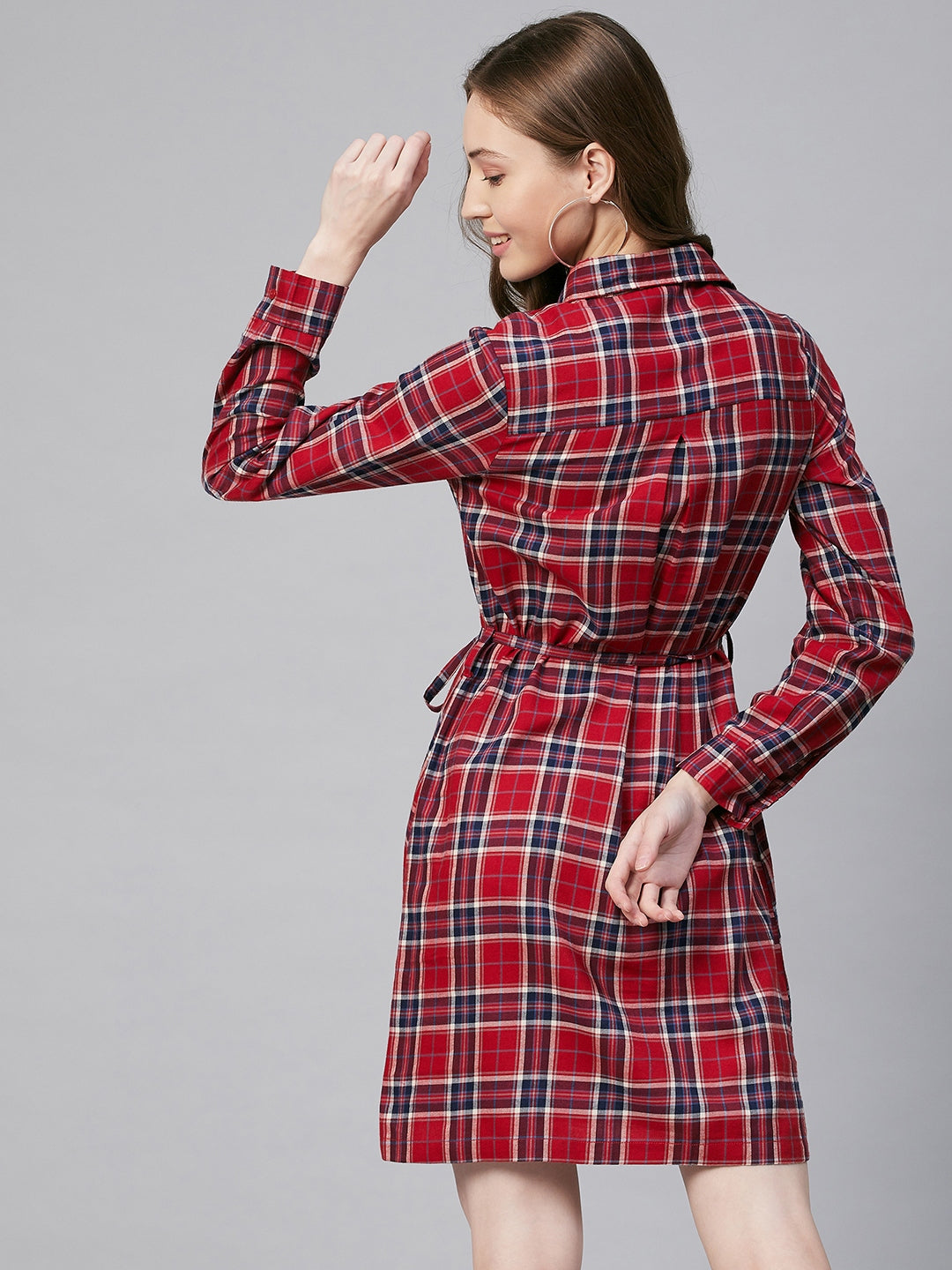 Women's Cotton Red & Blue Check Shirt Dress