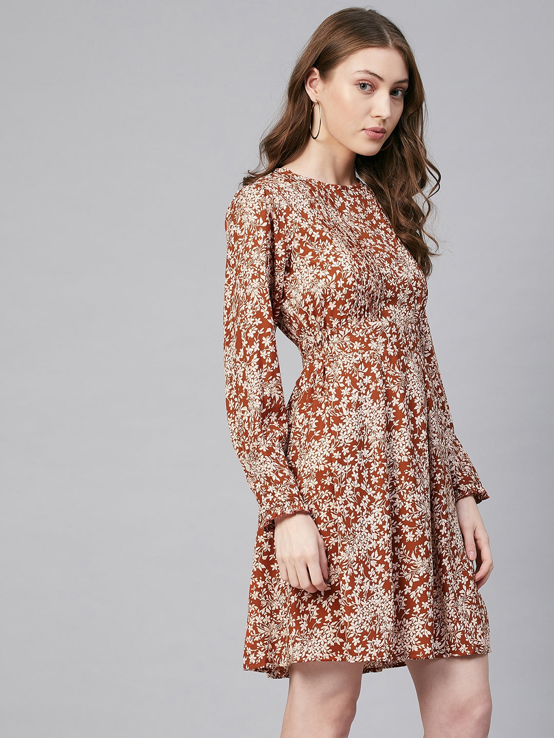 Women's Rust Polyester Pintuck Dress