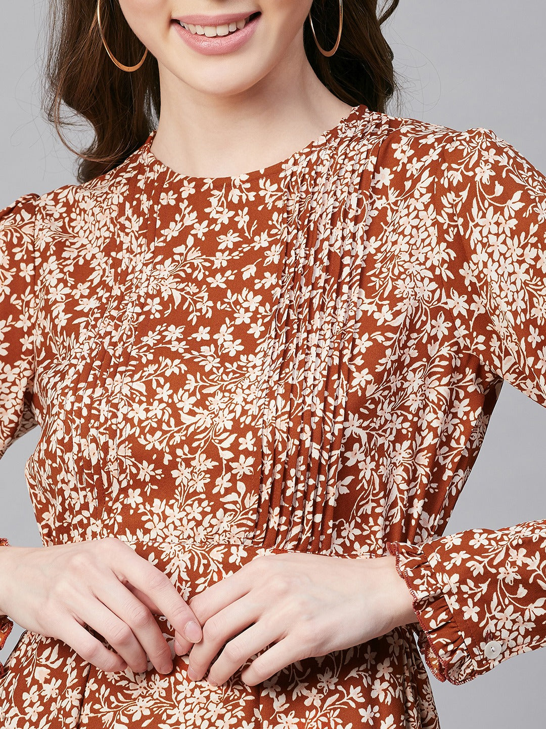 Women's Rust Polyester Pintuck Dress