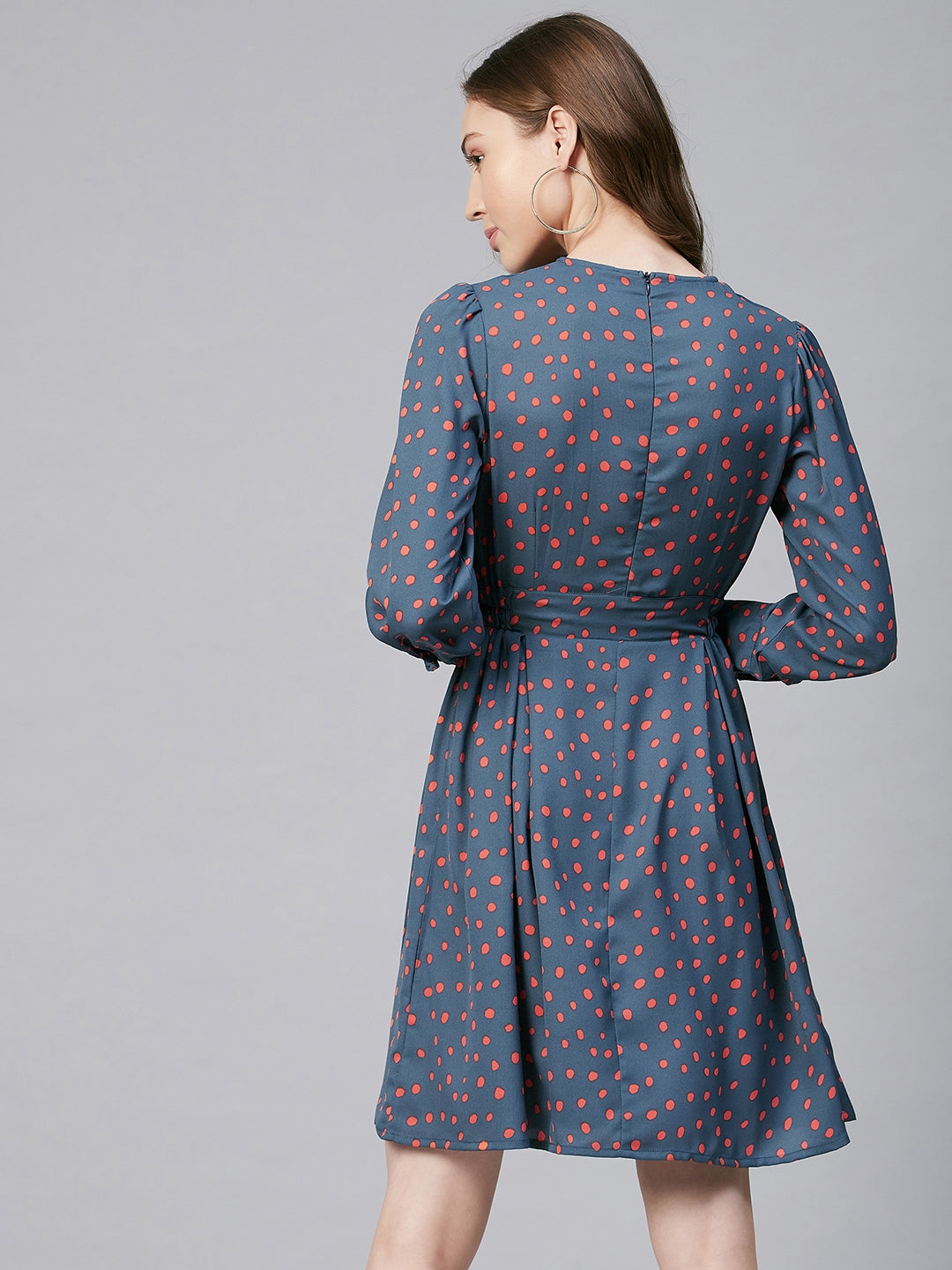 Women's Grey & Coral Polyester Pintuck Dress