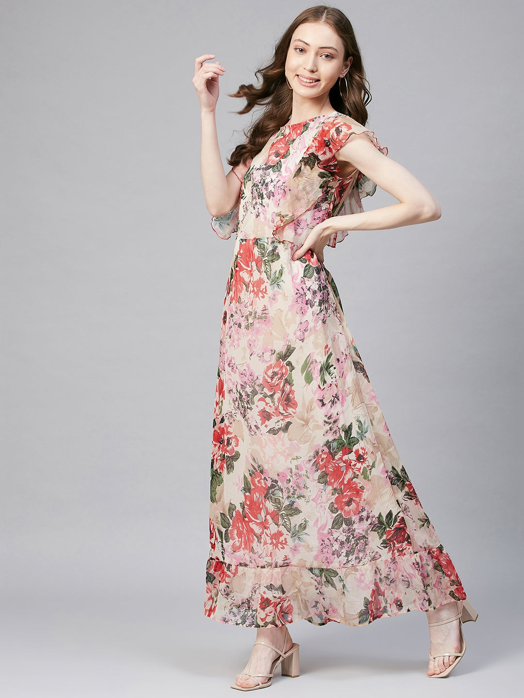 Women's Floral Chiffon Maxi Dress