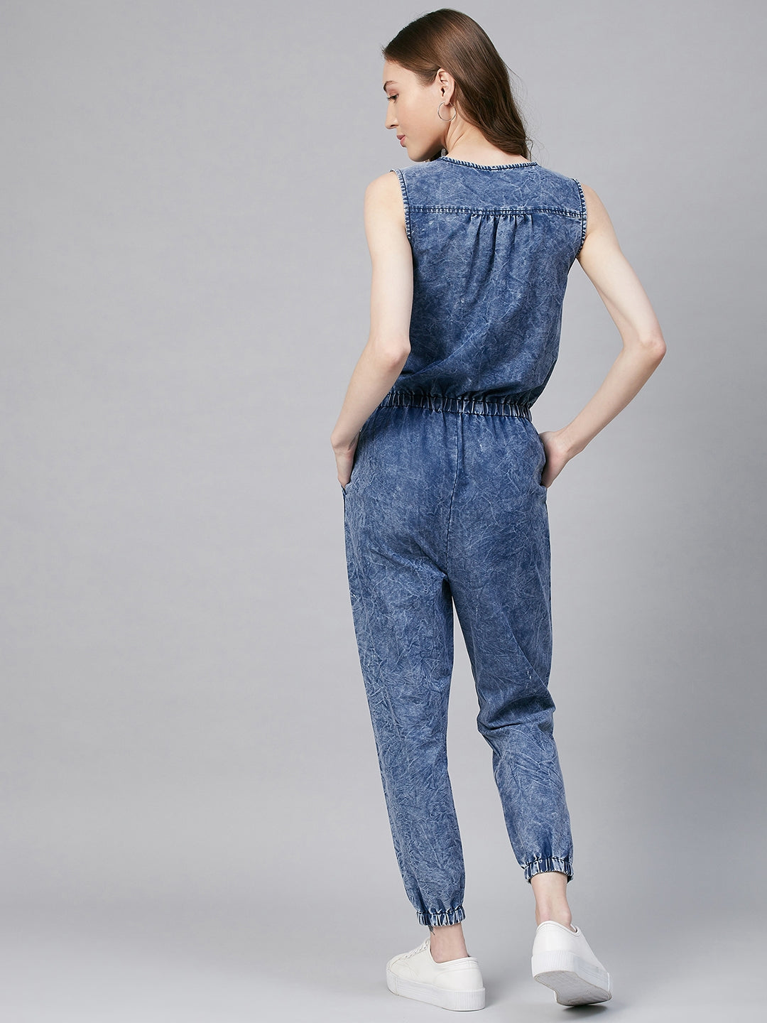 Women's Blue Denim Jumpsuit with front Zip