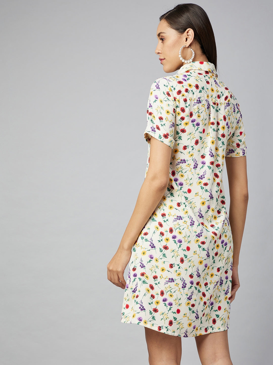 Women's Multi Floral Polyester Shirt Dress