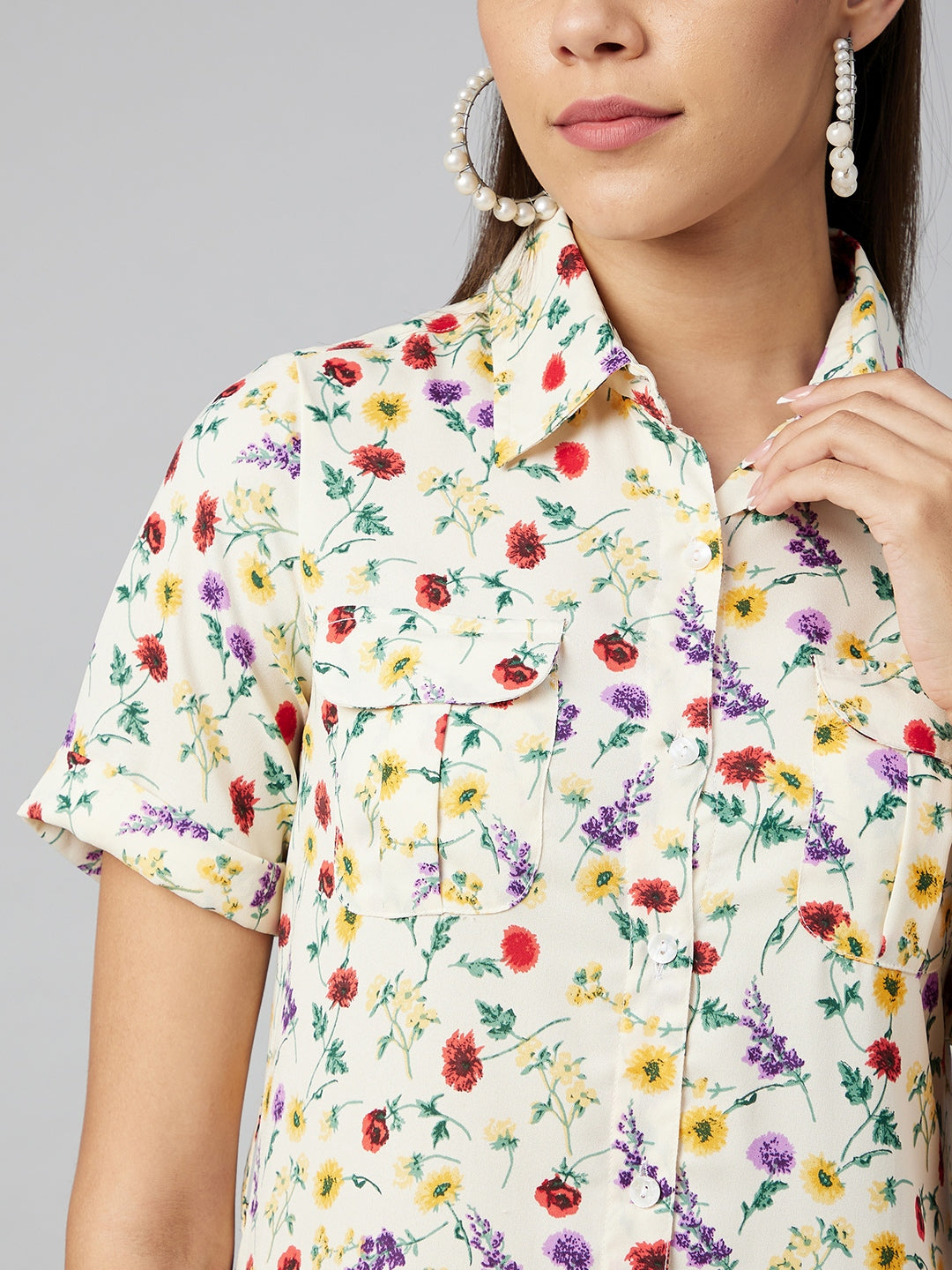 Women's Multi Floral Polyester Shirt Dress