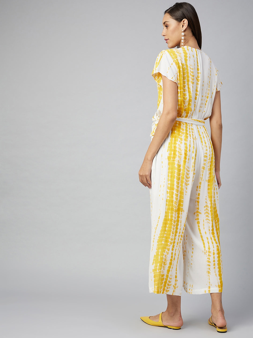 Women's Yellow Tie & Dye Rayon printed Jumpsuit