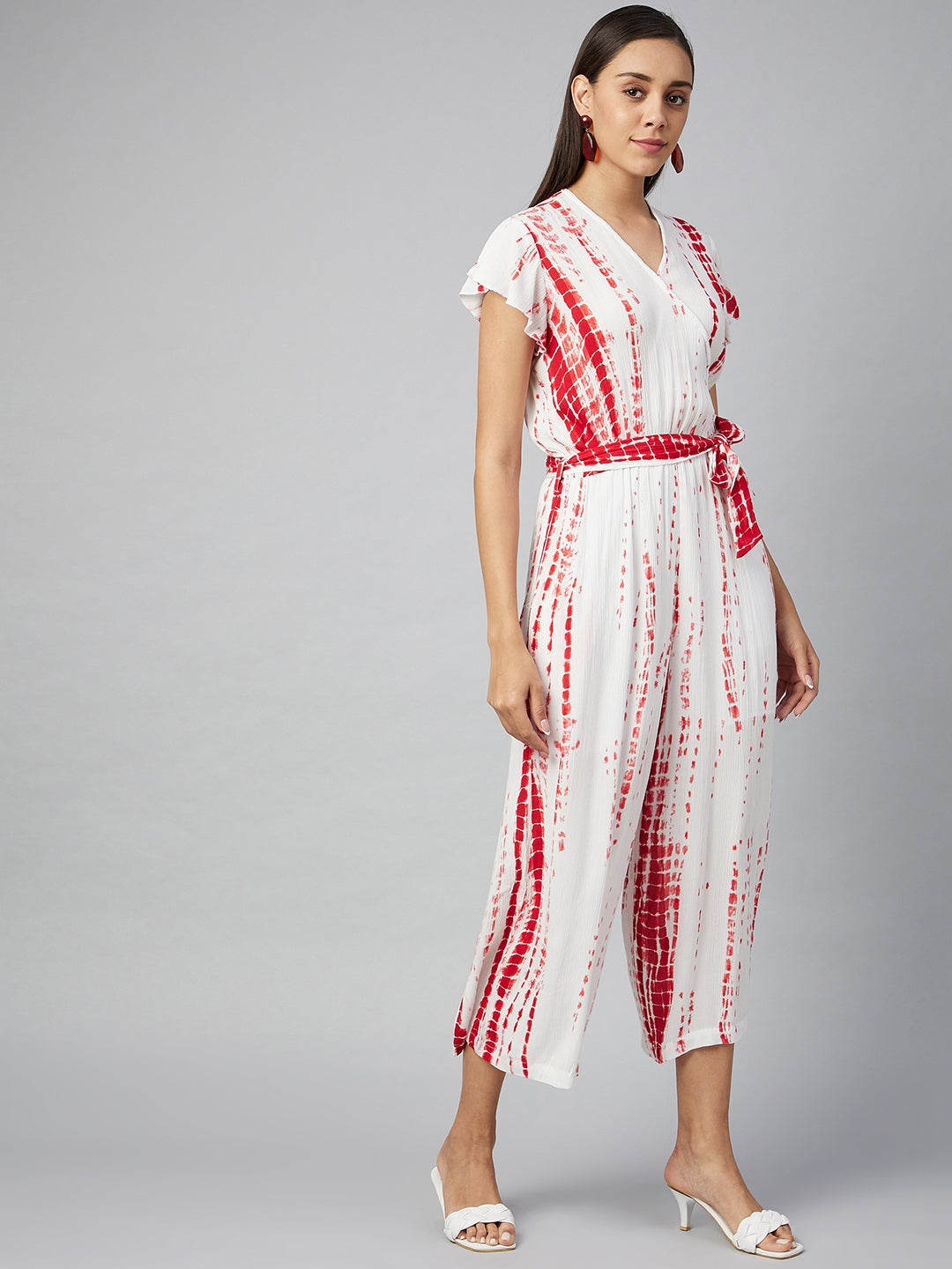 Women's Red Tie & Dye Rayon printed Jumpsuit