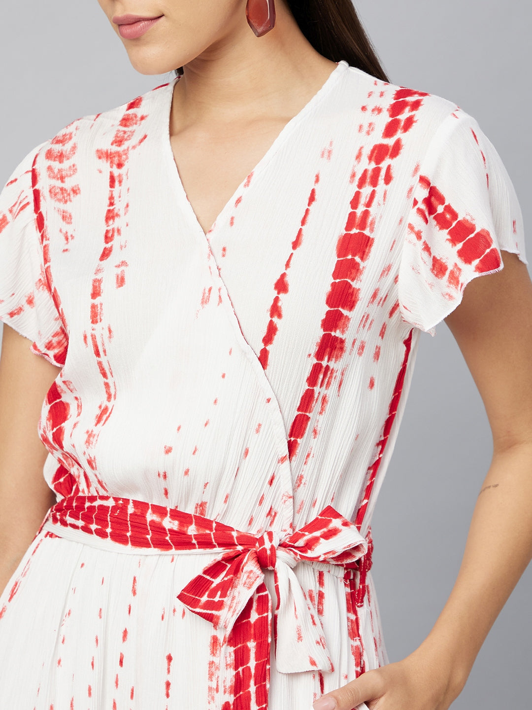 Women's Red Tie & Dye Rayon printed Jumpsuit