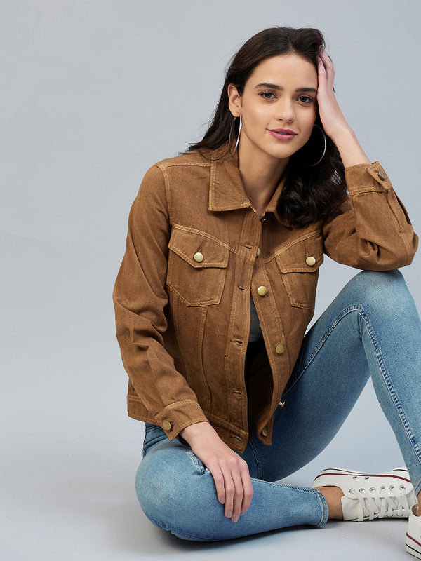 Women's Brown Cotton Twill Jacket