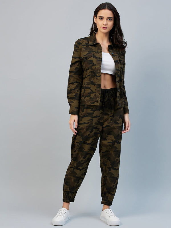 Women's Army Print Cotton Twill Jacket and Jogger Set