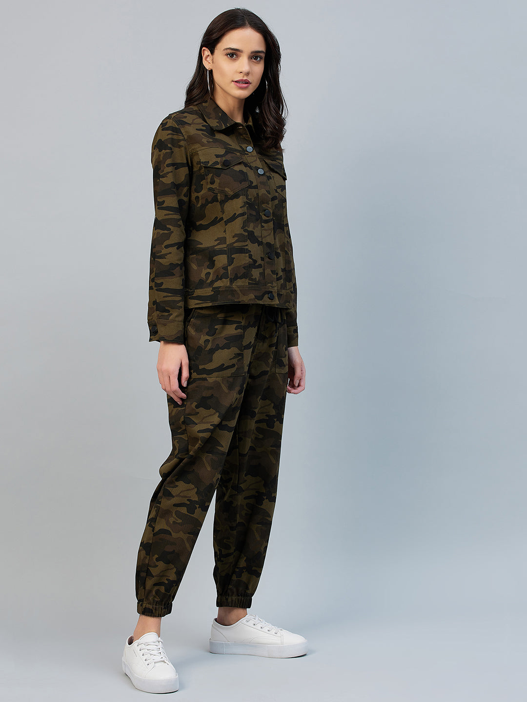 Women's Army Print Cotton Twill Jacket and Jogger Set