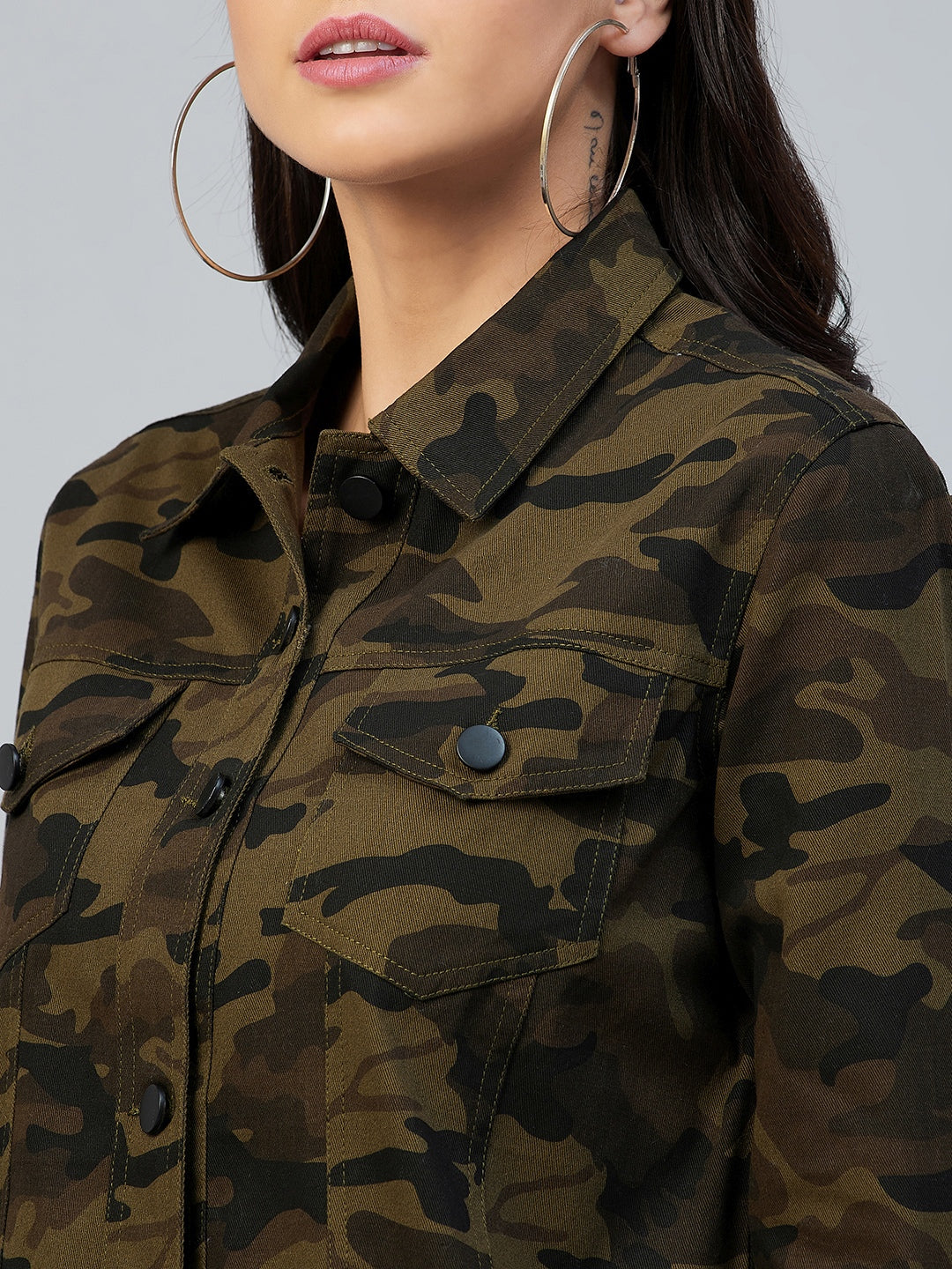 Women's Army Print Cotton Twill Jacket and Jogger Set