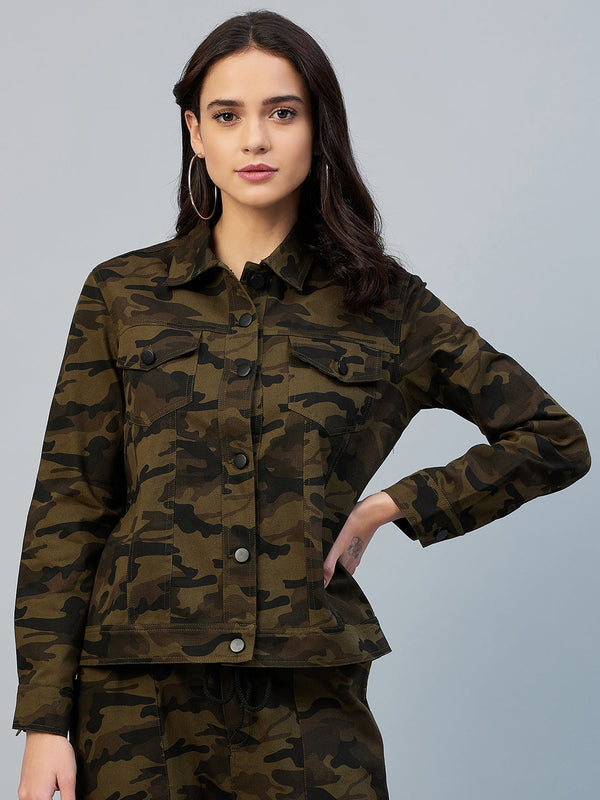 Women's Army Print Cotton Twill Jacket