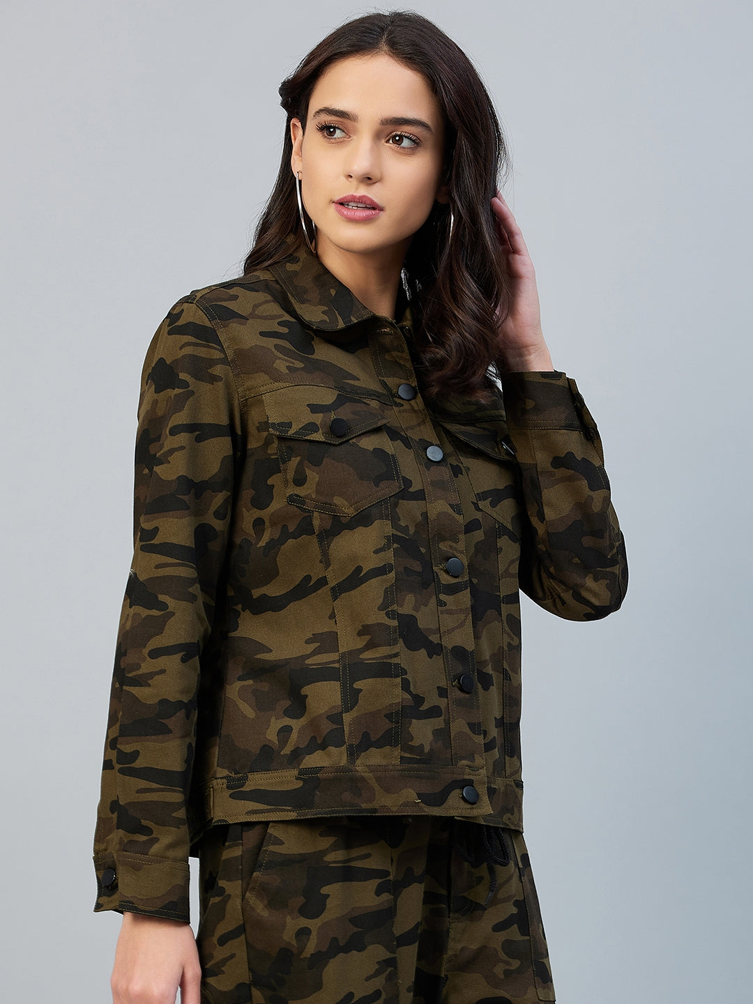 Women's Army Print Cotton Twill Jacket