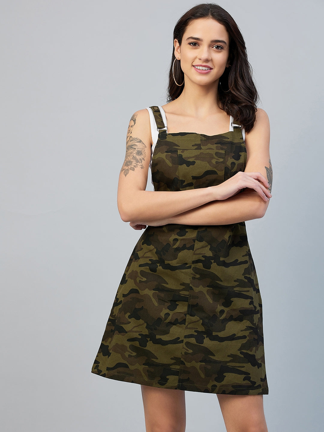 Women's Army Print Cotton Twill Dungaree (Inner top not included)