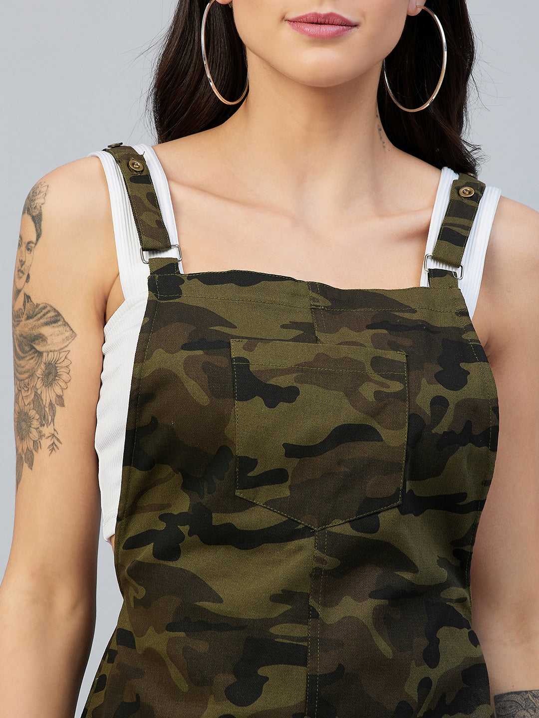 Women's Army Print Cotton Twill Dungaree (Inner top not included)