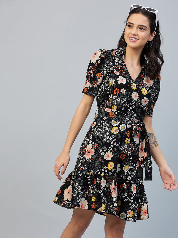 Women's Floral Cross Neck Dress