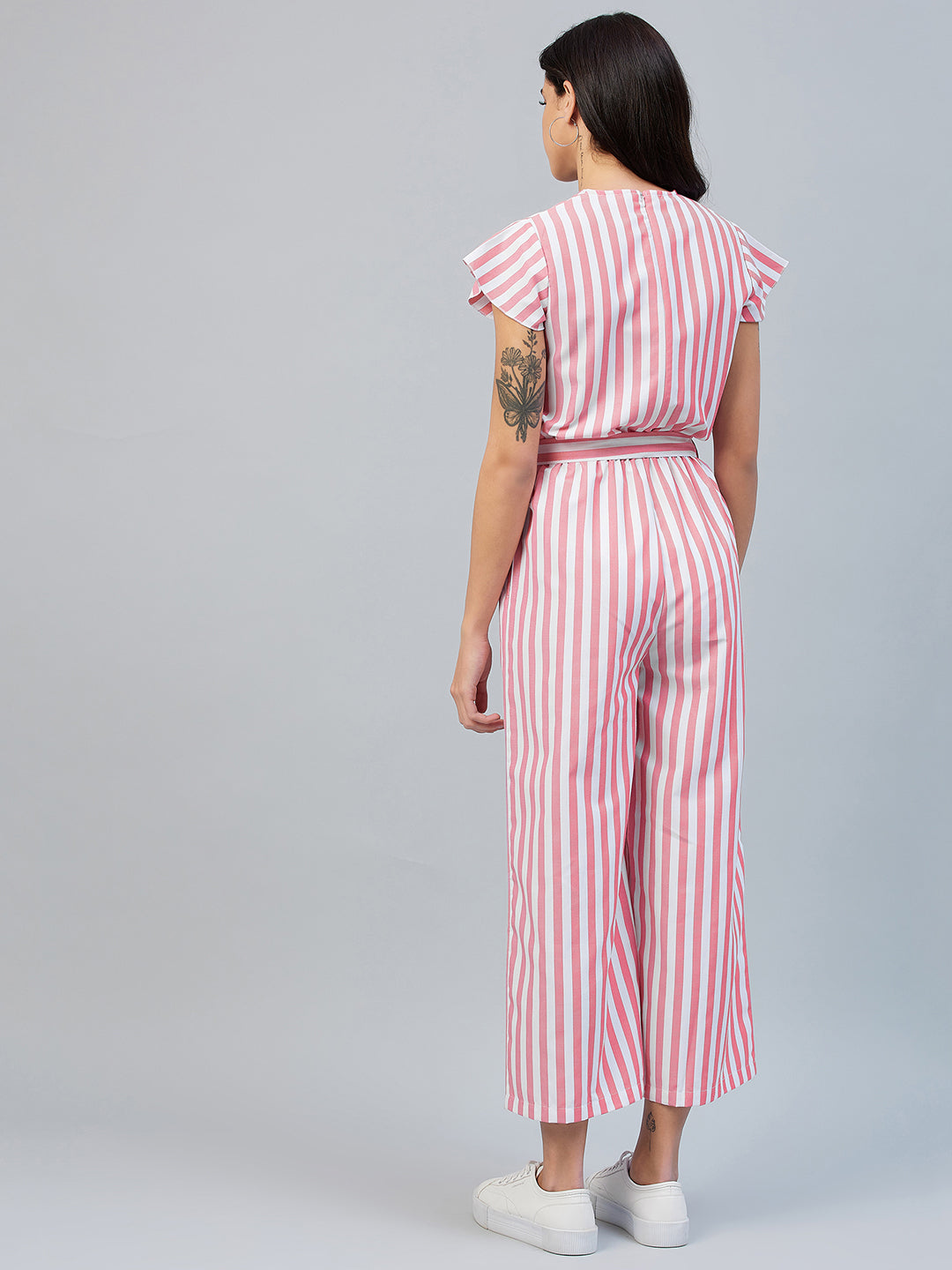 Women's Pink Stripe Wrap Style Jumpsuit