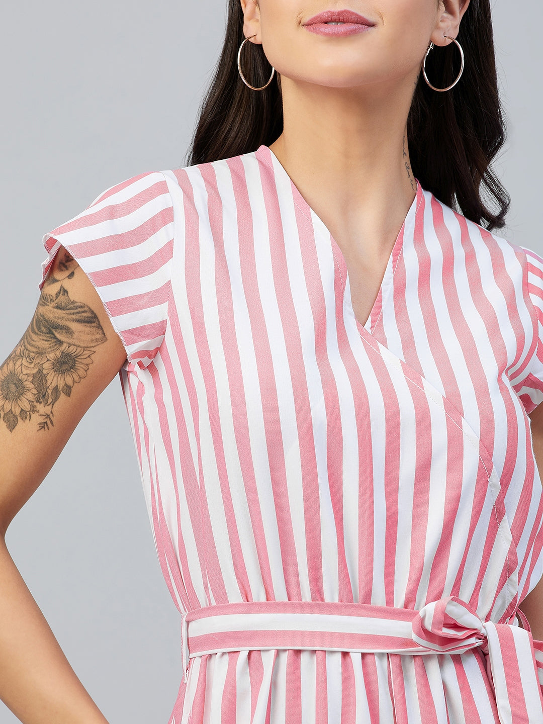 Women's Pink Stripe Wrap Style Jumpsuit