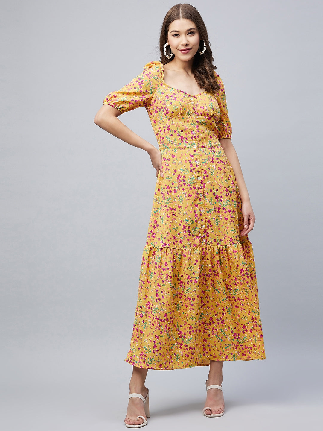 Women's Pink Polyester Moss Floral Maxi Dress