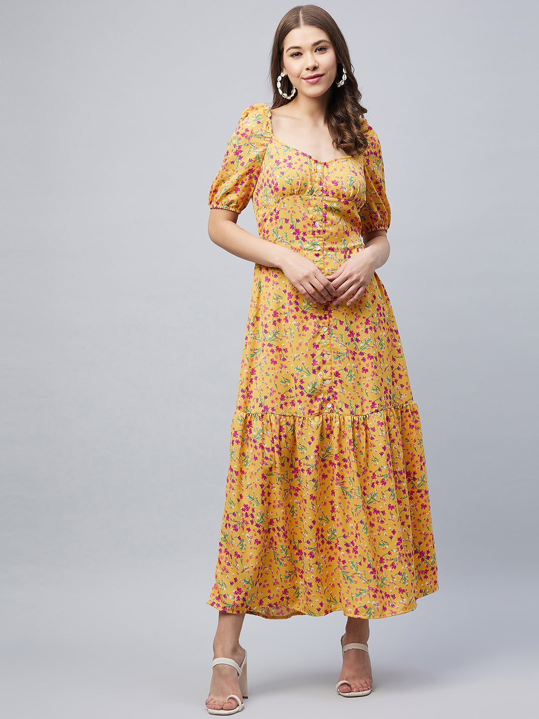 Women's Pink Polyester Moss Floral Maxi Dress