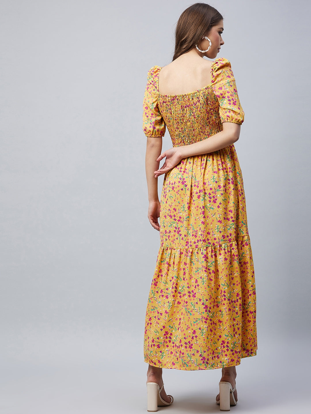 Women's Pink Polyester Moss Floral Maxi Dress