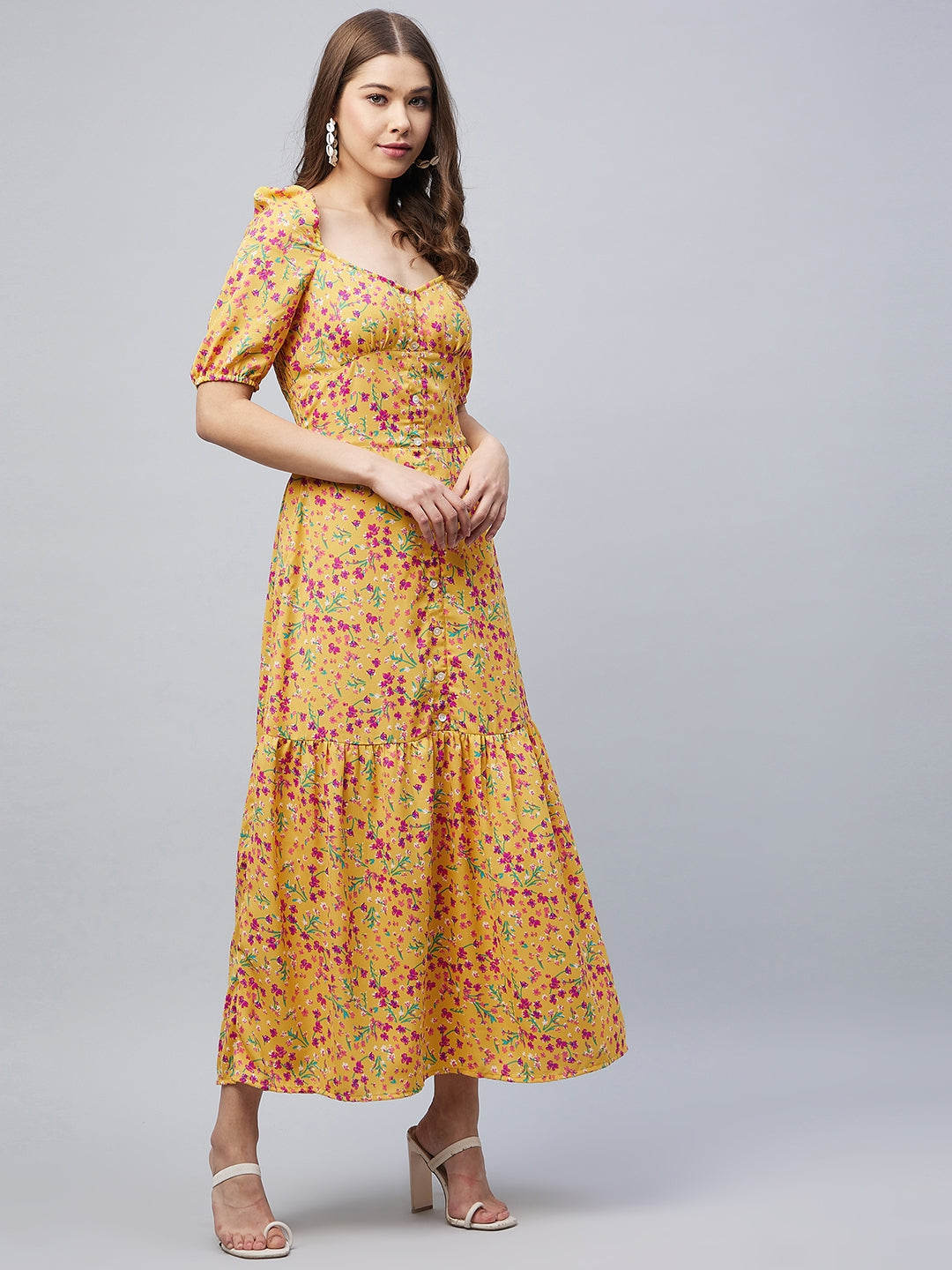 Women's Pink Polyester Moss Floral Maxi Dress