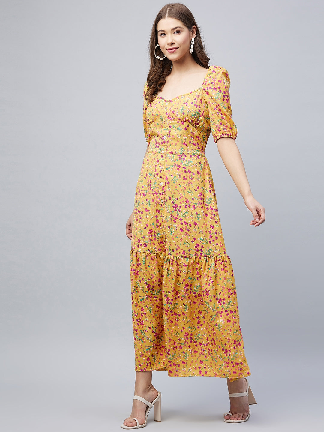 Women's Pink Polyester Moss Floral Maxi Dress