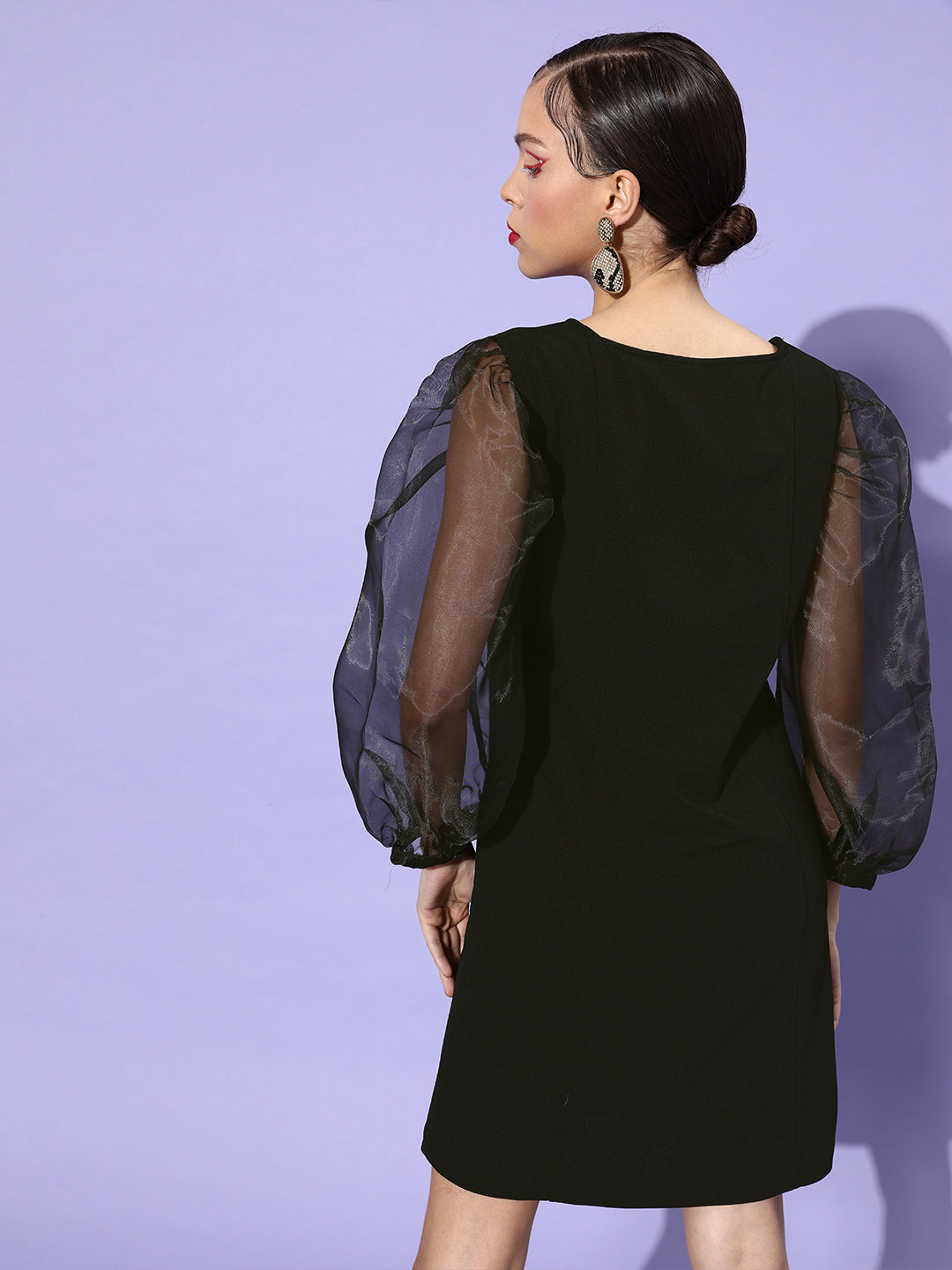 Women's Sheer Black Organza Sleeve Bodycon Dress
